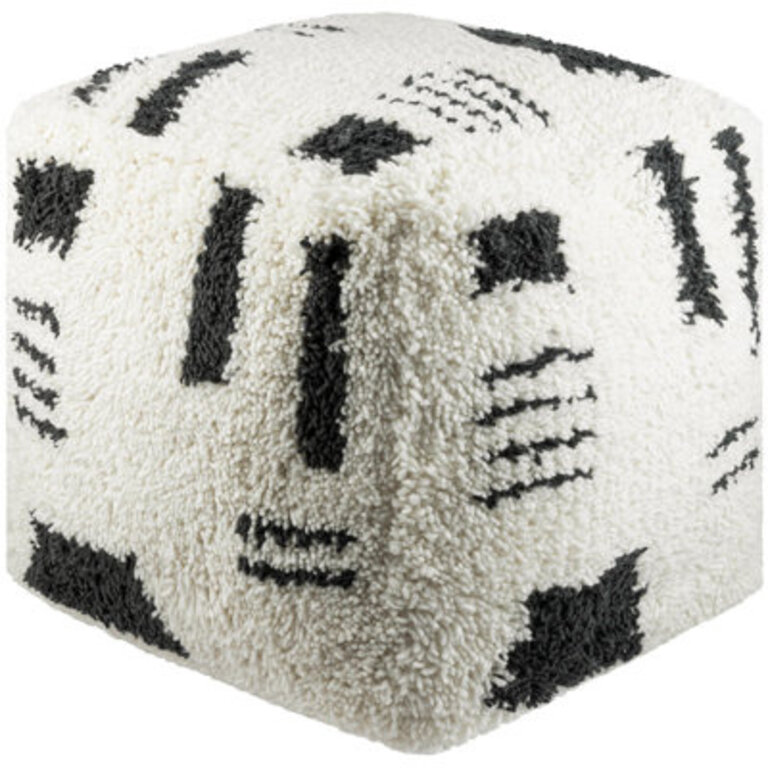 Jamilee 18" Wide Square Pouf Ottoman Body Fabric: Black/White Wool/Cotton Blend