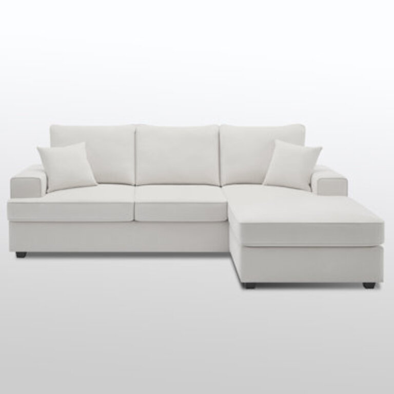 100'' Upholstered L shape Sofa with Convertiable Chaise Fabric:  White Cotton