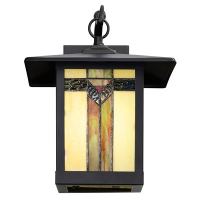 Nathalie 11.75"H Prairie 1-Light Stained Glass Black Outdoor Wall Lantern