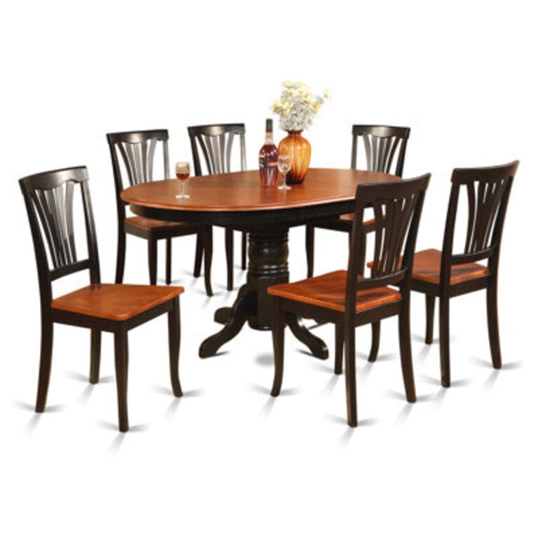 Emmaline Butterfly Leaf Rubberwood Dining Set Color: Black/Cherry, Pieces Included: 7 Pieces: 1 Table, 6 Chairs
