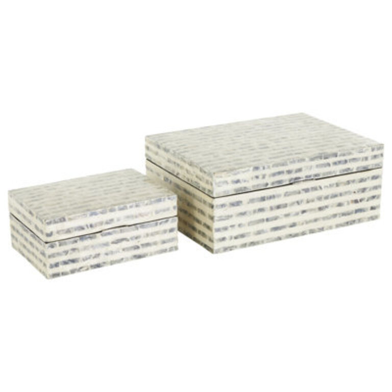 Cole And Grey Mother Of Pearl Handmade Linear Mosaic Storage Geometric Box With Cream Underlay