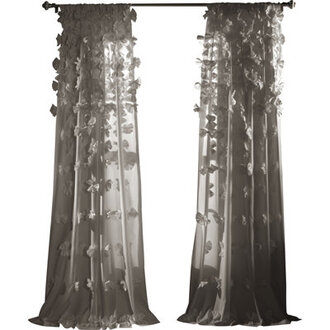 Riley Floral Semi-Sheer Rod Pocket Single Curtain Panel Curtain Color: Gray, Size per Panel: 54"W x 84"L