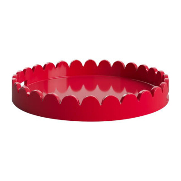 Effa Hand-Crafted Round Scalloped Wood Tray Color: Fire Truck Red
