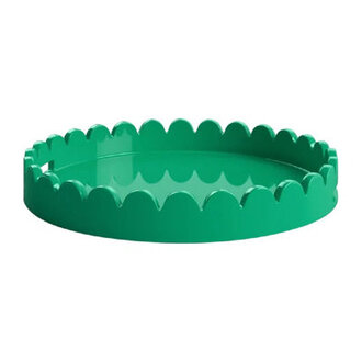 Effa Hand-Crafted Round Scalloped Wood Tray Color: Emerald Green