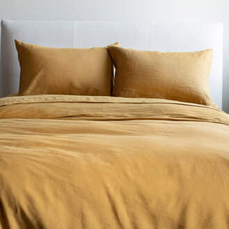 100% French Linen Duvet Cover & Sham Set | BOKSER Bedding Size: Queen Duvet Cover + 2 Standard Pillow Shams, Color/Pattern: Honey