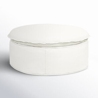 Bellatrix Round Ottoman Fabric: Bayou Off White Canvas