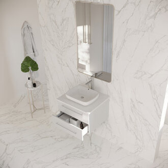 Lucera 24 Single Wall Mount Modern Bathroom Vanity with Top & Vessel Sink - Faucet Not Included Base Finish: White