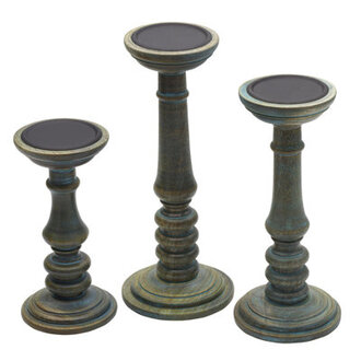 3 Piece Wood Tabletop Candlestick Set