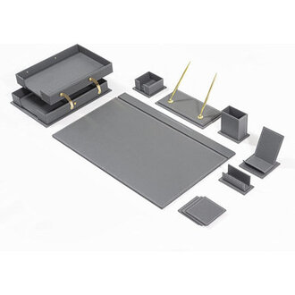 MOOG Leather Desk Set - Desk Organizer Set - Office Desk Pad Accessories - Double Document Tray - 12 Accessories-Desk Organizer - Office Desk Accessories - Desktop Storage - 12 PCS Color: Gray