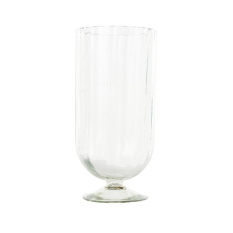 Cole And Grey Glass Ribbed Candle Holder With Elevated Base