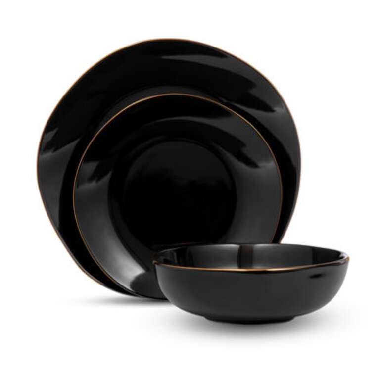 Andover Black 12 Piece Gold Rim Dinnerware Set, Service For 4 Color: Black