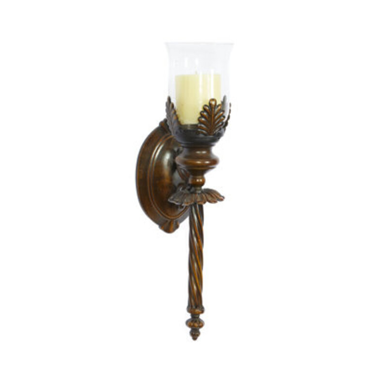 Metal Candle Leaf Indoor Outdoor Brown Wall Sconce with Twisted Base
