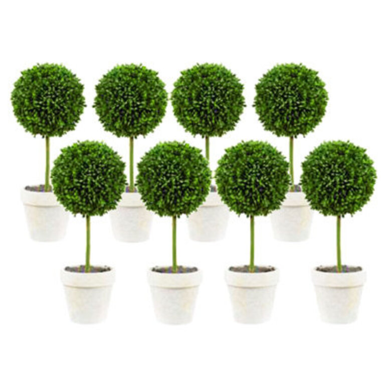 Faux Topiaries With Cream Pot   Set of 8   3.5"Dia. x 9"   Green/White