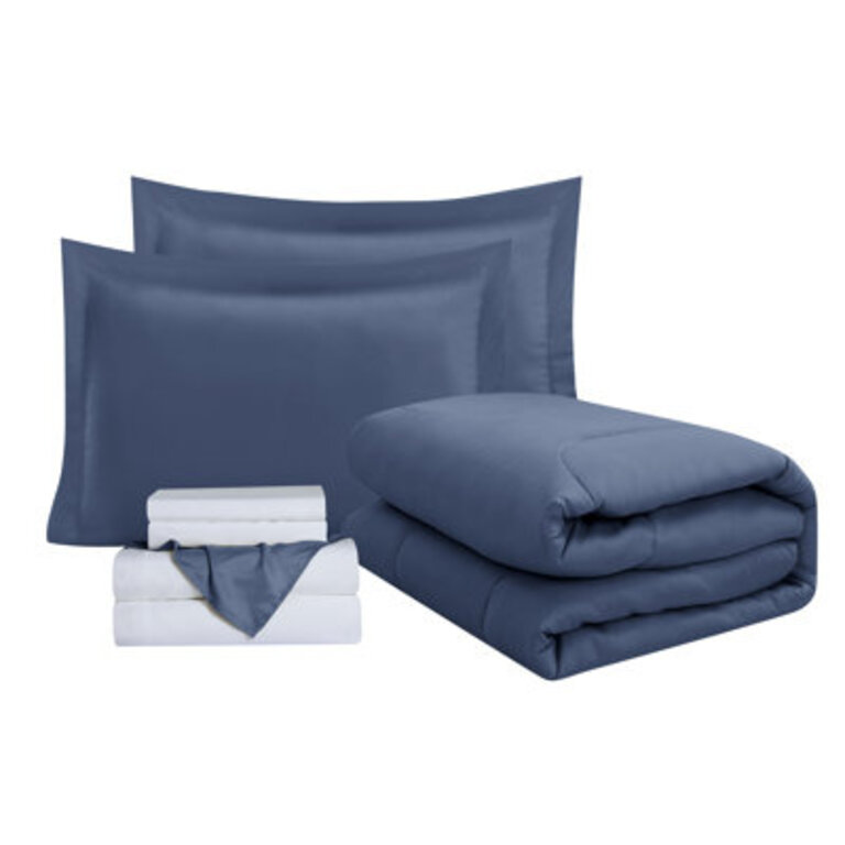 Wayfair Basics® Lightweight Bed-In-A-Bag Set Size: Queen Comforter + 7 Additional Pieces, Color/Pattern: Indigo