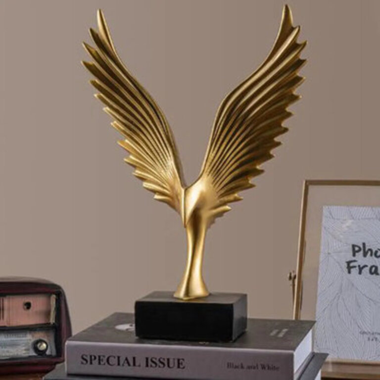 Abstract Golden Raptor Sculpture For Home Office Decor