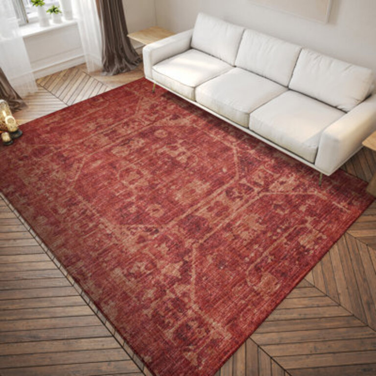 Farrica Oriental Machine Woven Polyester Indoor / Outdoor Area Rug in Red Rug Size: Rectangle 8' x 10'