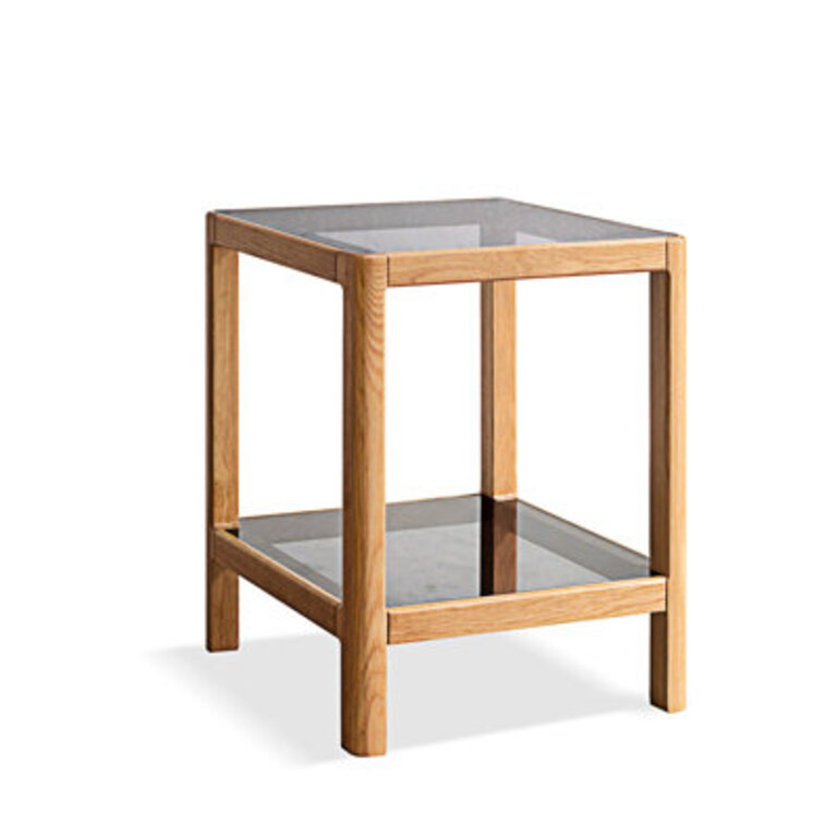 Natural Oak Wood End Table with Tempered Glass for Living Room, Dinning Room, or Bedroom