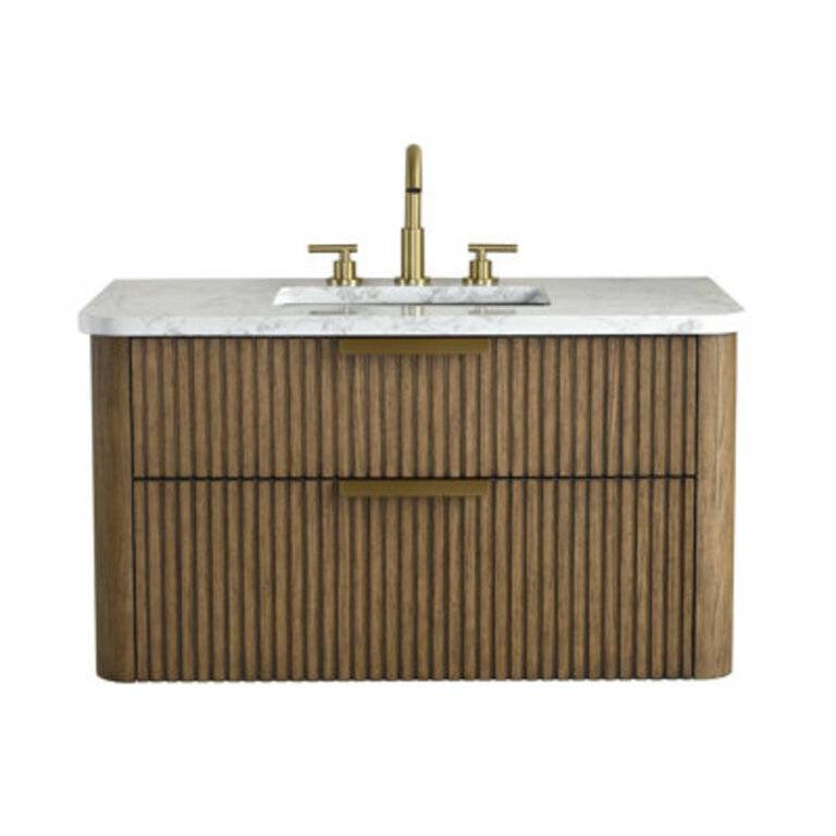 Liljan 36'' Wall-Mounted Single Bathroom Vanity Base Finish: Aged Oak, Hardware Finish: Brushed Bronze