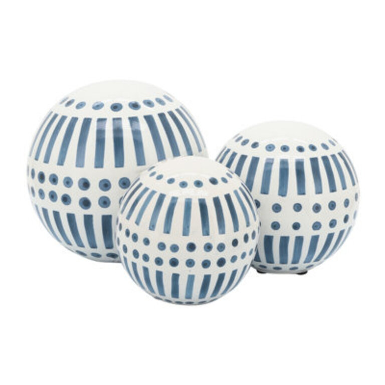 Farron Set of 3 Decorative Orbs - Contemporary Round Orb Decor - Ceramic Home or Office Table Decoration - Home Gift Idea Finish: Blue