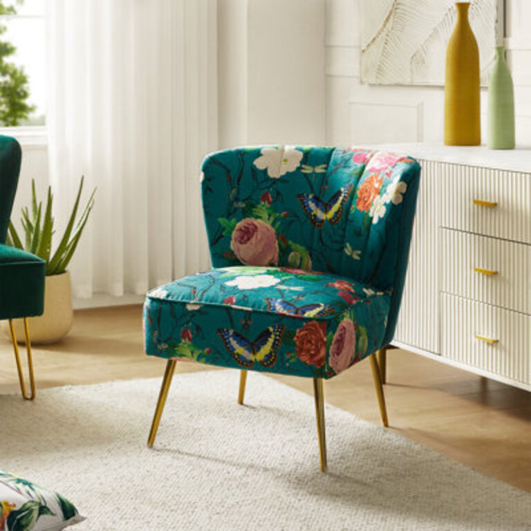 Felicia Polyester/Velvet Barrel Chair Fabric: Blue Floral Velvet