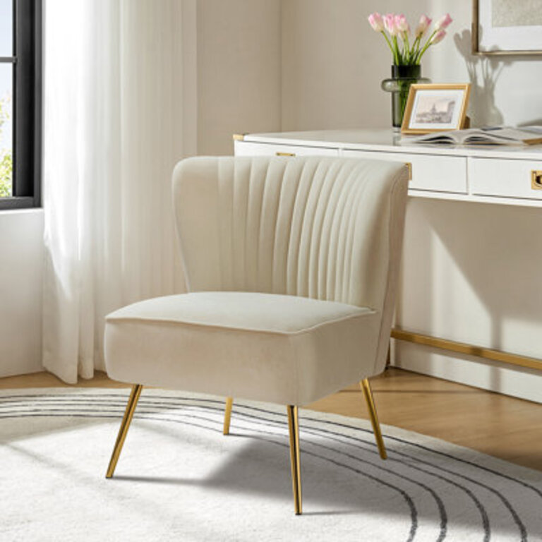 Euclid Upholstered Accent Chair with Metal Legs Fabric: Tan Velvet