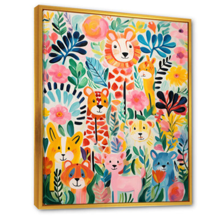 Nursery Colorful Animal Pattern IV - Animal Nursery's Wall Art Format: Gold Floater Framed, Overall Size: 40" H x 30" W x 1.5" D