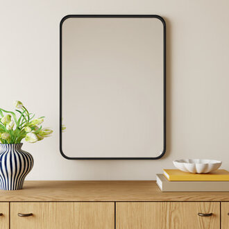 Sabine Metal Rounded Rectangle Wall Mirror Size: 30" x 22", Finish: Black