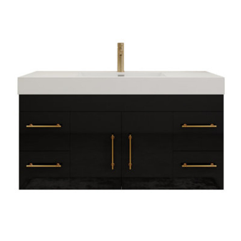 48" Wall-Mounted Single Bathroom Vanity Set Base Finish: Glossy Black