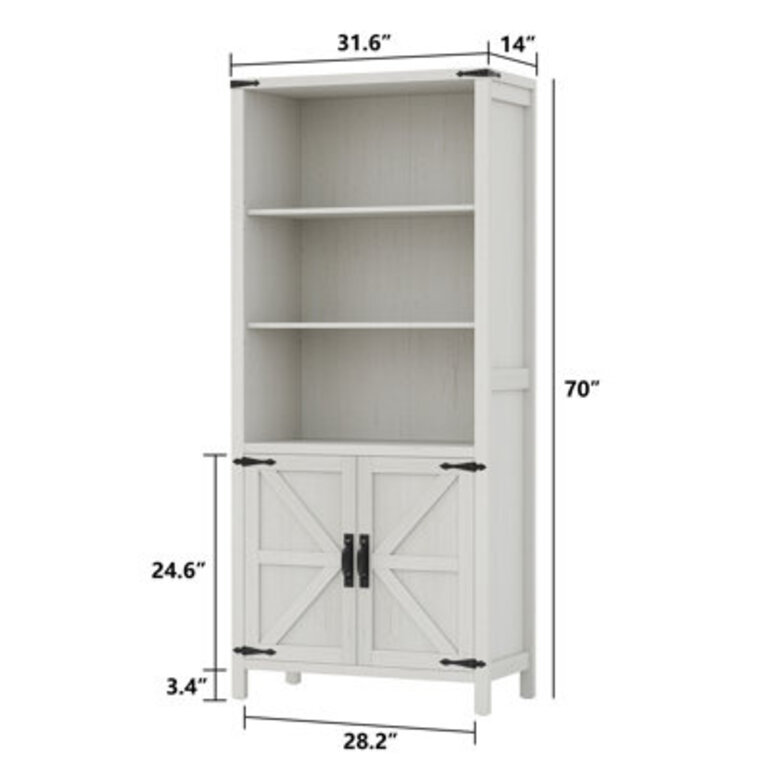Baseler 70" Farmhouse Bookcase,Storage Bookcase with Doors and Adjustable Bookshelf
