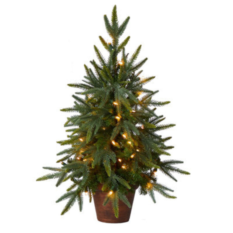 Nearly Natural 2.5' Green Fir Artificial Christmas Tree with 50 Lights & White Lights
