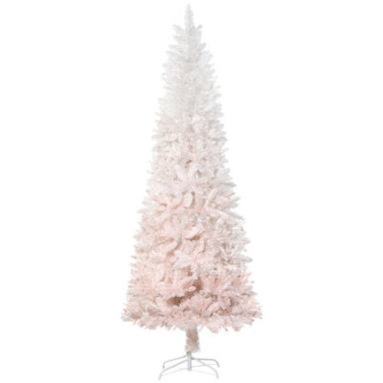The Holiday Aisle® Pencil Artificial Christmas Tree With Pine Realistic Branches, Auto Open, Pink And White Size: 5'11"