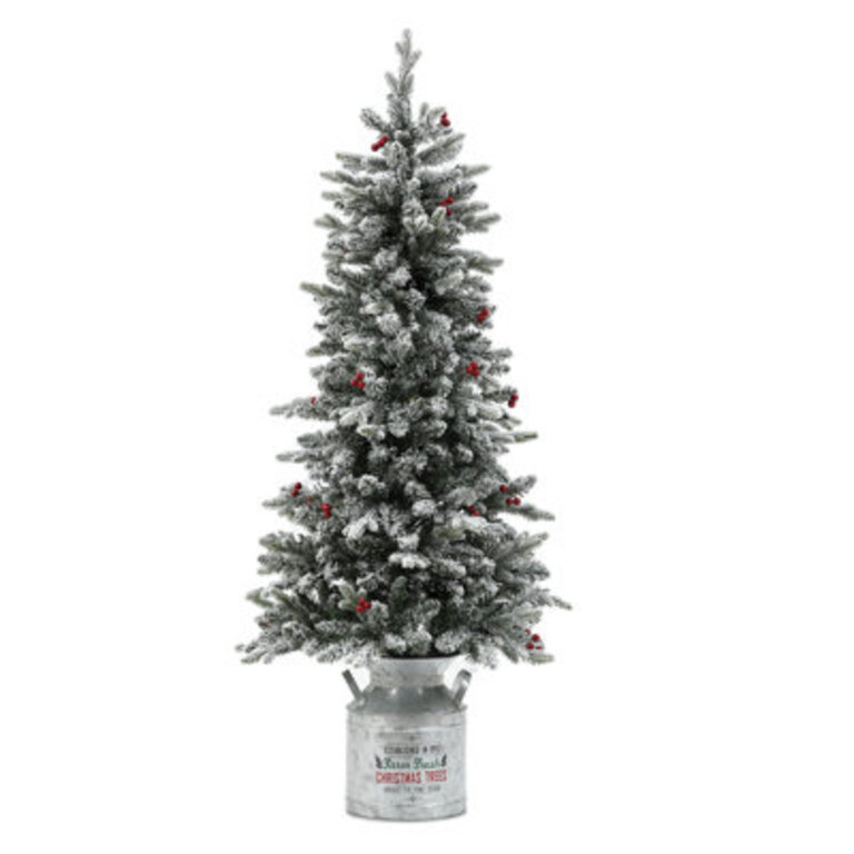 5' H Slender Green W/WH. FLOCKING  Realistic Artificial Christmas Tree with 150 Lights LED