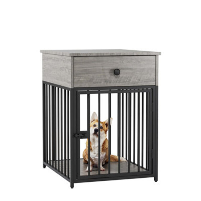 Dog Crate Furniture, Dog House, Decorative Dog Kennel with Drawer, Indoor Pet Crate End Table Table Top Color: Gray