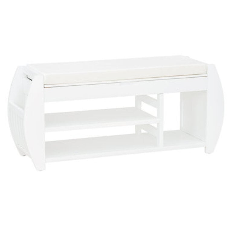 Modern Multifunctional Storage Bench With Cushion And Curved Side Panel Color/Pattern: Antique White