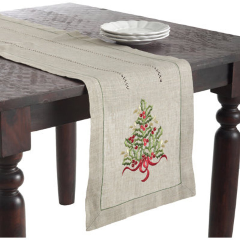 Ayverie Floral Linen Christmas Tree Design Table Runner Size: 72" x 16"