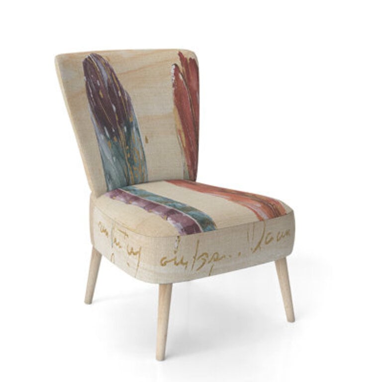 Beautiful Bird Romance I - Traditional Upholstered Side Chair Fabric: Abstract Beige Polyester Blend 5