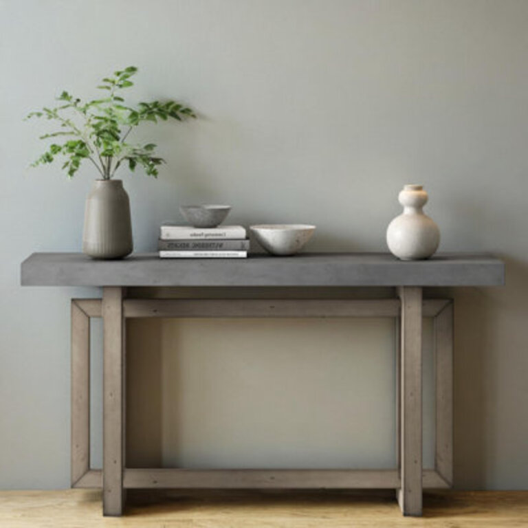 59" Solid Wood Console Table Table Top Color: Gray, Table Base Color: Gray