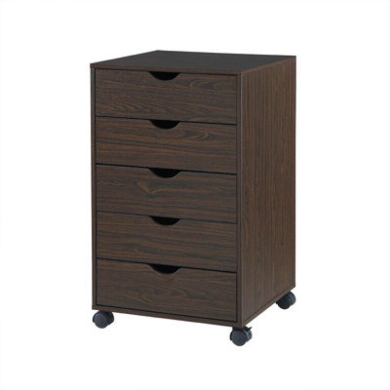 5 Drawer Chest File Cabinet, Wooden Storage Filing Cabinet with Wheels, Office File Cabinet, Office Drawer for File storage Color: Espresso