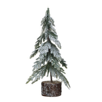 Faux Fir Tree With Wood Base And Snow Finish