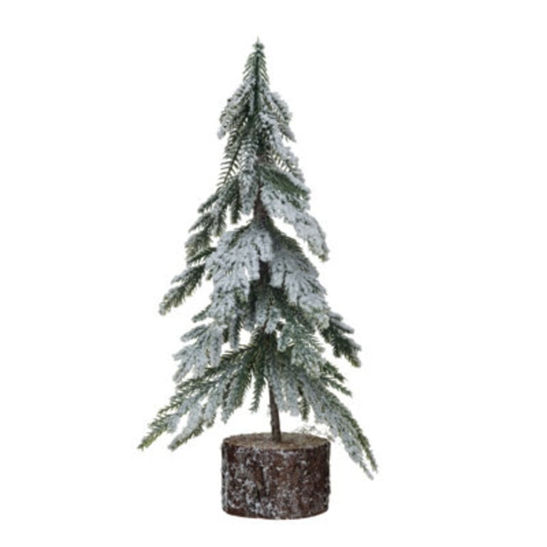 Faux Fir Tree With Wood Base And Snow Finish