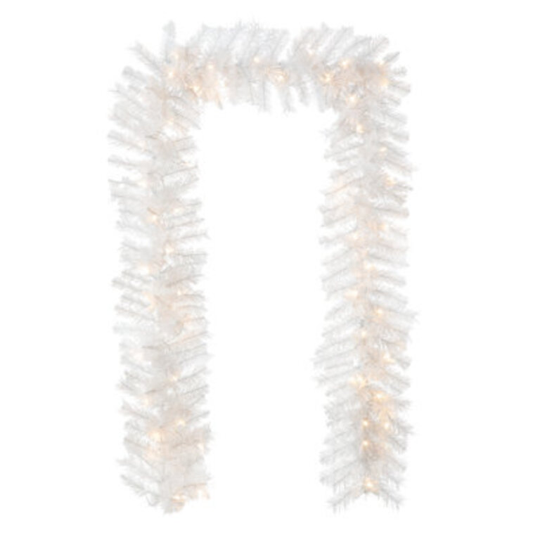 Ernberg 9ft Pre-Lit White Faux Pine Garland with 50 Warm LED Lights and Timer