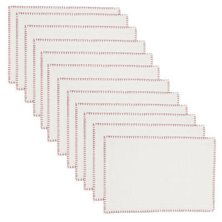 Ivara Whip Stitched Design 13" Cotton Placemat Color: White/Red