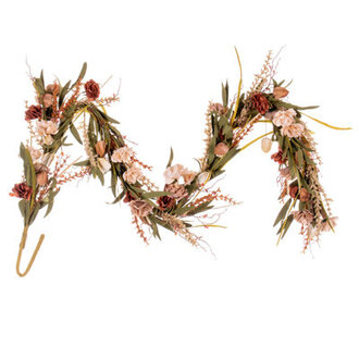 Primrue 5'' Brown And Cream Artificial Carnation And Chinese Lantern Garland.