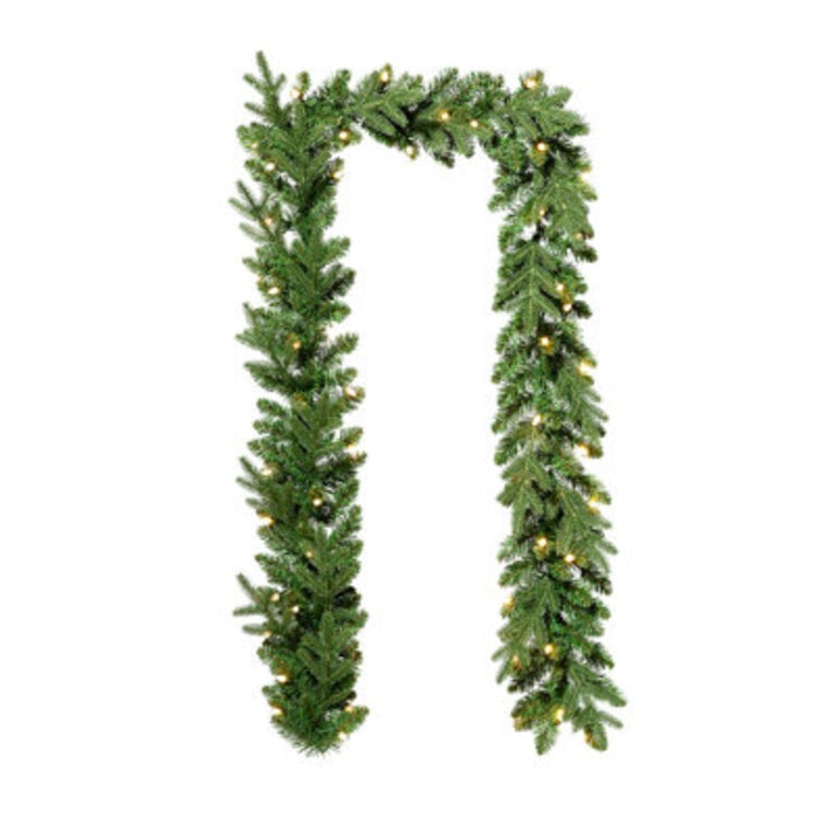 9 Pre-Lit Greenery Artificial Christmas Garland with Strawberry LED Lights