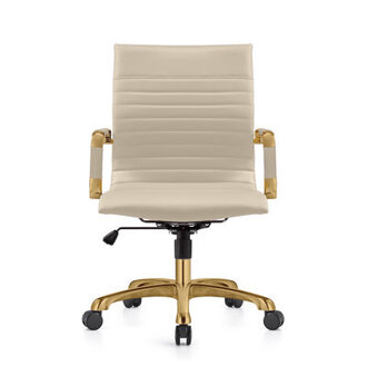 Sorrells Leather Office Conference Chair with Gold Steel Frame  Swivel Task Desk Chair with Adjustable Height Tilt and Casters