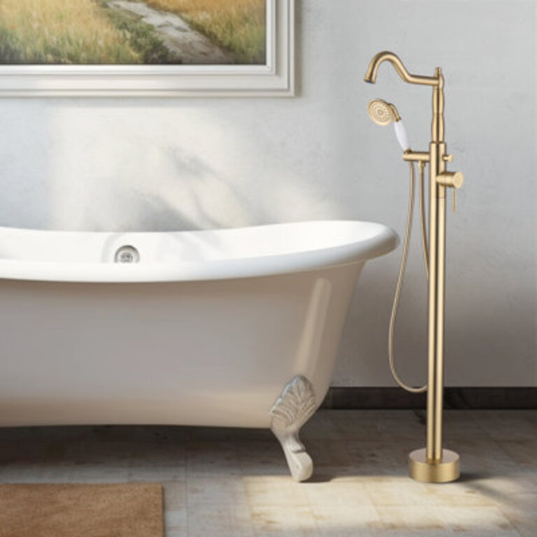 Cisy Floor Mounted Freestanding Tub Filler with Diverter and Handshower