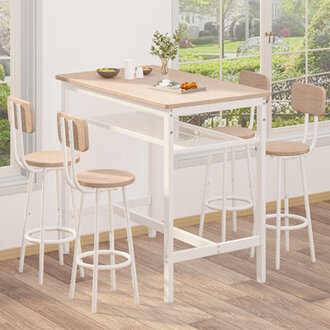 Lysle 5-Piece Industrial Bar Table Set with Metal Shelf Dining Set Counter Height Table  4 Bar Stools