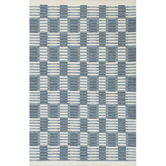 Freya Geometric Hand Woven Wool and Cotton Blue Area Rug