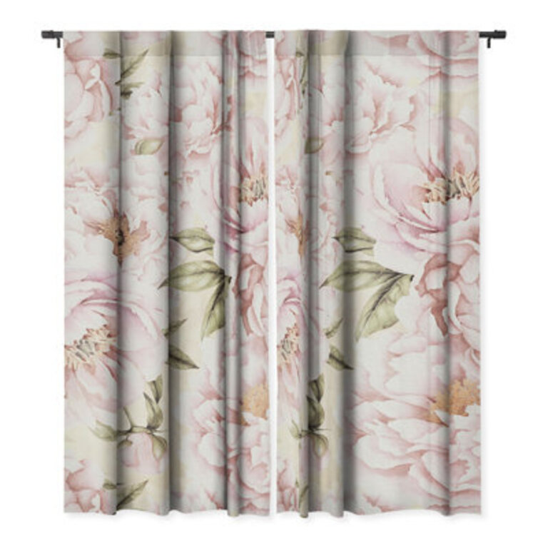 Utart Pastel Blush Pink Spring Watercolor Peony Flowers Pattern 1pc Blackout Window Curtain Panel