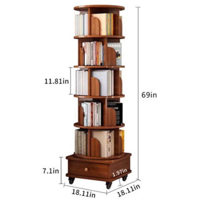 Rotating Rolling Bookcase with 1 Drawer